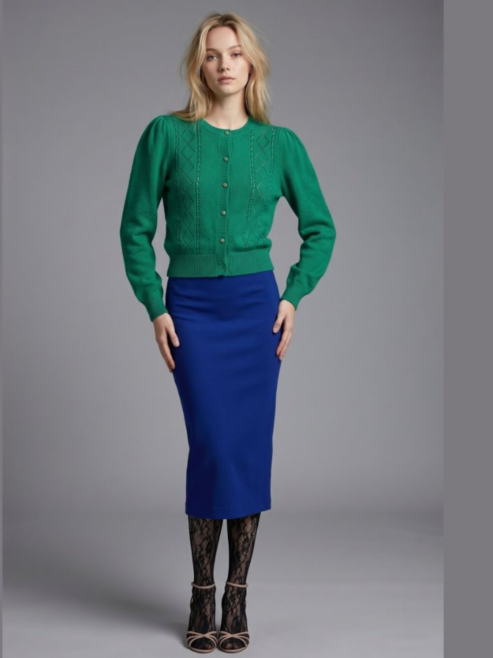 Vintage Japanese Green Sweater Puff Sleeves